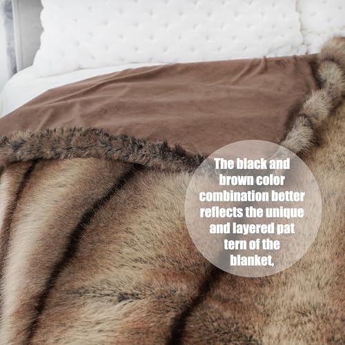 inchgrass Kunst-Nerz-Fell-Decke Luxus-Felldecke Sofa Flauschige Decke – Superwarme Elegante gemütliche Kuscheldecken für Couch, Sessel und Bett, waschbare Plüschdecken 190x150 cm Braune Wohndecke