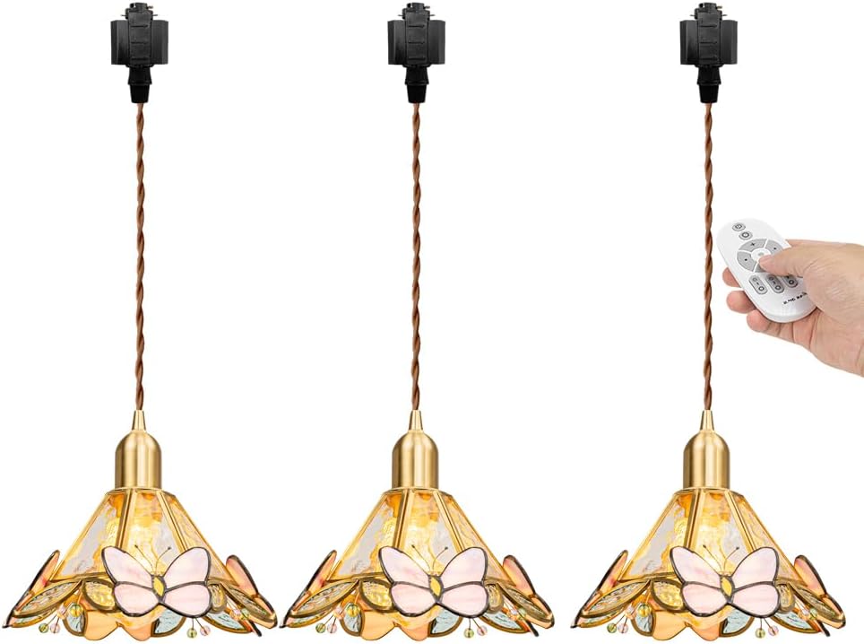 Kiven H-Type Track Lighting Pendants,Dimmable Tiffany Style h Track Pendant Lights with Stained Glass Lampsade,Decorative Track Lighting Fixture for Hallway Kitchen Island DZ0488