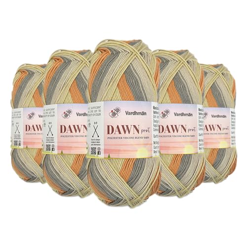 Image of Vardhman Dawn Print Polyester Viscose Soft Yarn for Knitting, Crochet & DIY Craft Projects | Ideal for Garments, Toys, Accessories & Home Decor | Pack-5 Ball, 100g Each DCD006