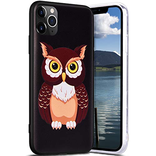 Robinsoni Case Compatible with iPhone 11 Pro Max Cover Silicone TPU Case Simple Pattern Rubber Cover Flexible TPU Bumper Case Black Back Phone Case Ultra Thin Protetive Case for iPhone 11 Pro Max Owl