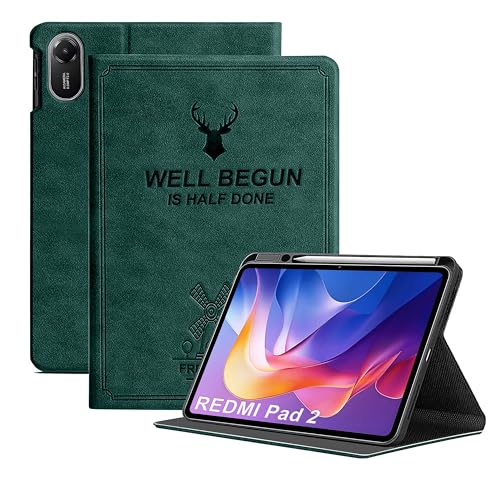 Image of ProElite Case Cover for Xiaomi Redmi Pad 2 11 inch Case, Deer Flip case Cover for Xiaomi Redmi Pad 2 11 inch Case with Pen Holder [Auto Sleep Wake Feature], Dark Green