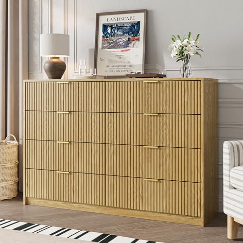 Image of MAISONARIA Dresser for Bedroom, 8 Drawer Double Dresser, Modern Chest of Drawers for Bedroom, Living Room, Entryway and Closet, 15.7 inch D x 55 inch W x 37.4 inch H, Natural