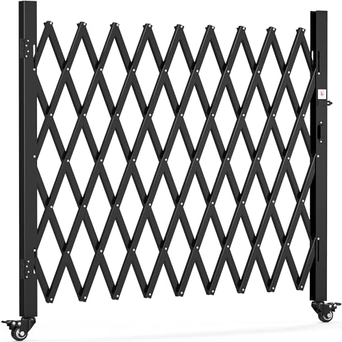 YITAHOME Single Folding Security Gate, 85" H x 85" W Door Gate,Flexible Expanding Security Gate, Steel Safety Gates, 360° Rolling Barricade Gate, Scissor Gate with Padlock, Aluminum Alloy Me