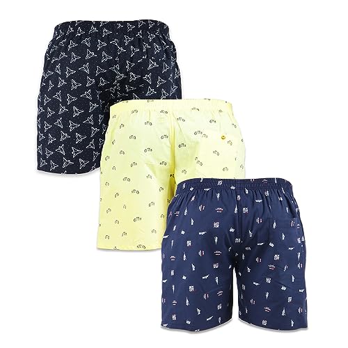 Image of ALPHABETS Men's Cotton Regular Striped Boxer Briefs (Pack of 3) Yellow, Black, Dark Blue