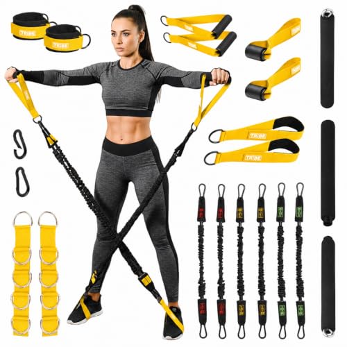 Image of Tube Resistance Bands for Working Out Men and Women - 180lb Exercise Bands Set with Handles, Resistance Band Bar, Ankle Straps, Foot Straps, Door Anchor for Home Gym Strength