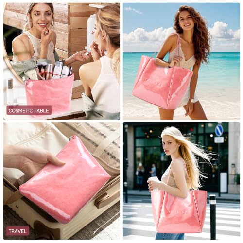 Image of KALIDI PVC Tote Bag Women Large Kraft Paper Travel Beach Bag Jelly Purses