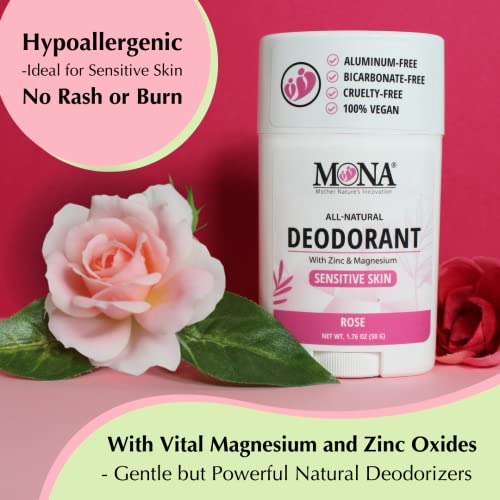 Image of MONA BRANDS All Natural Deodorant For Women & Men | For Sensitive Skin | No Aluminum or Baking Soda | (2-Pack ROSE 1.76 Oz each)