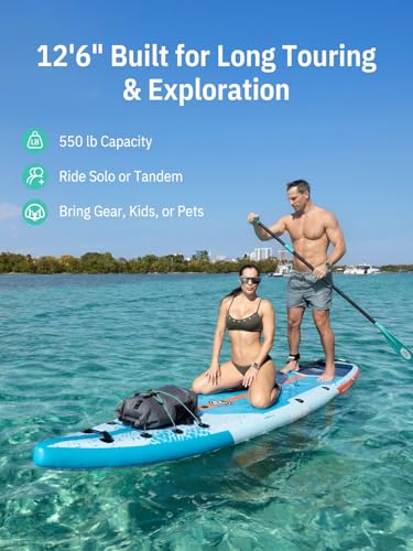 Image of Niphean 12'6 inch Paddle Board, 550LB Capacity Touring Inflatable Paddle Board with Complete SUP Accessories& Kick Pad, Stable Stand up Paddle Board for Adults & Youth Racing Surfing (Beginner Friendly)