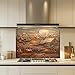 Tempered Glass Backsplash for Kitchen, Farmhouse with Cow and Tree Design Glass Backsplash, Copper Look Backsplash for Kitchen Wall, Rustic Kitchen Backsplash, Easy to Install Stove Backsplash