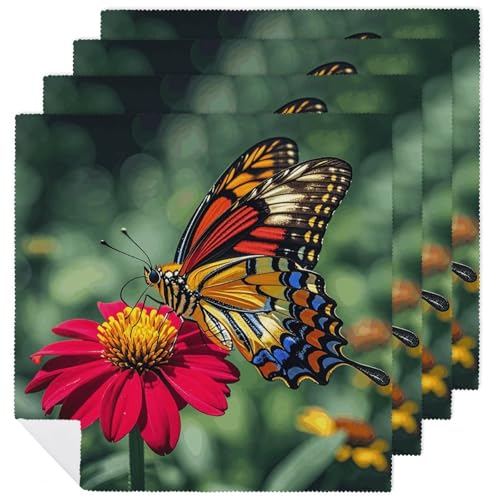 Servilletas de tela cuadradas con mariposas coloridas 6 piezas miniatura 1
