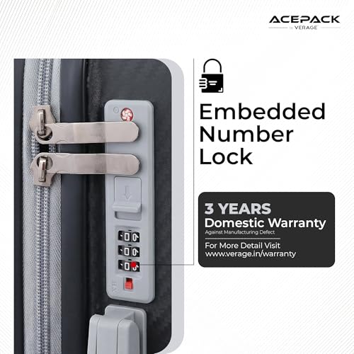 Image of ACEPACK Orion Polypropylene (PP) Cabin Suitcase 55 cm | Lightweight Hard Shell Trolley Bag with 360 Silent Spinner Wheels, Number Lock, Telescopic Handle & Corner Guards | 30-45L Carry-On Luggage