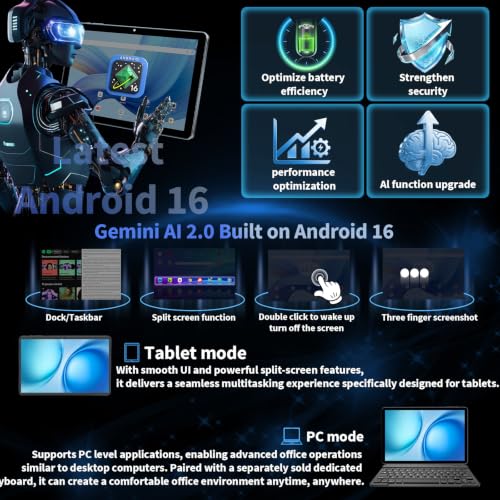 Image of Android Tablet with Keyboard, 10 inch Android 16 Tablet, 26GB+256GB+2TB Expand, 2026 Gemini AI Tablet PC with 8-Core, 5G WiFi, 8000mAh, GPS, Electronic 2 in 1 Tablet with Case, Mouse, Stylus (Silver)
