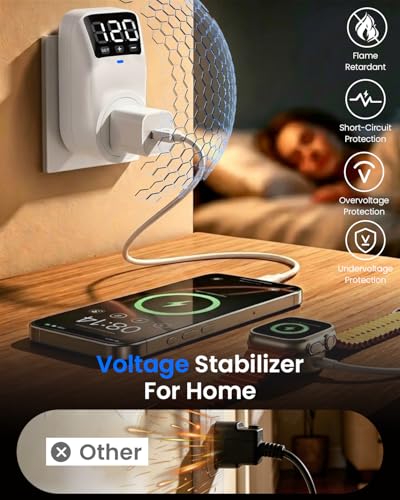 Image of Appliance Surge Protector Voltage Stabilizer Fireproof UL94V-1 Wall Mount Surge Protectors Outlet for Refrigerator, TV & Heavy, Real-Time Monitoring & Custom Voltage 80V-140V (2 Standard)