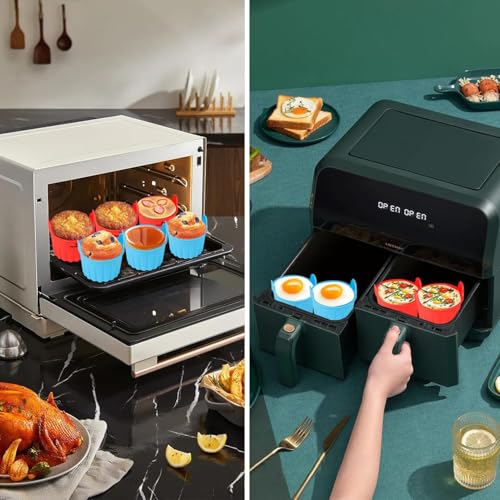 Image of Lyrovo Air Fryer Baking Ramekins Premium Food Grade Silicone Mould Cups Easy Release Nonstick Bakeware Set for Eggs, Muffins, Cupcakes, Puddings, Tarts, Custards