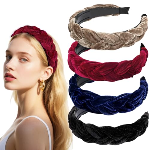 BOFUNX 4pcs Cerchietti per Capelli Donna Velluto Cerchietti Larghi Donna Intrecciati Turbante Fasce per Capelli Imbottito Accessori per Capello Donne Ragazza