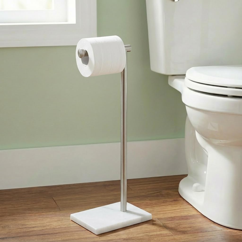 KES Free Standing Toilet Roll Holder Stand Bathroom Tissue Paper Holder with Marble Base Freestanding Heavy Duty SUS304 Stainless Steel Brushed Finish, BPH285S1-2