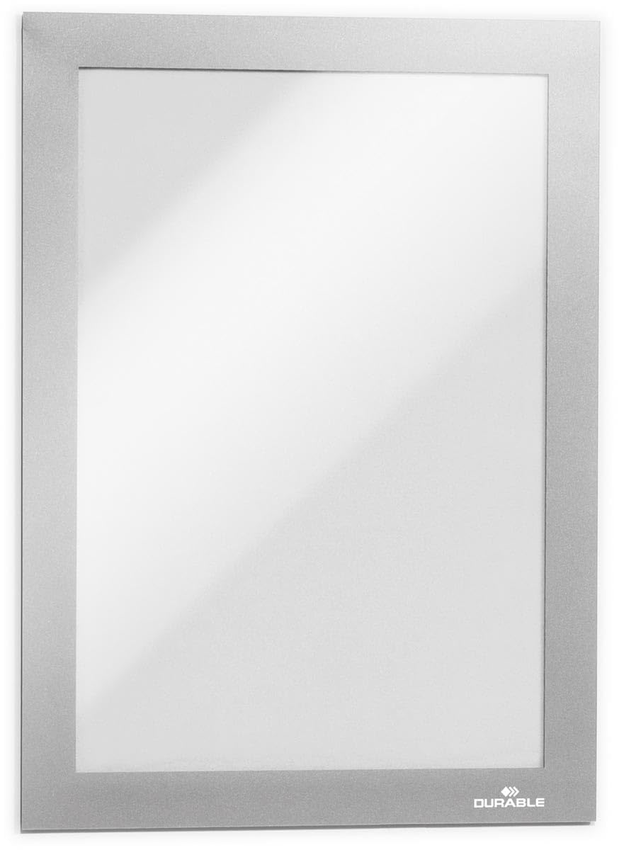 DURAFRAME Magnetic Frame, A5 Format In Silver, Pack of 5 Frames, Document Frame for Professional Internal Signage