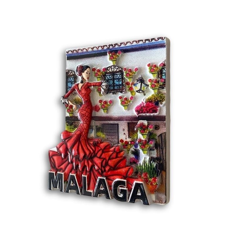 Imán decorativo 3D de flamenca roja de Málaga miniatura 3