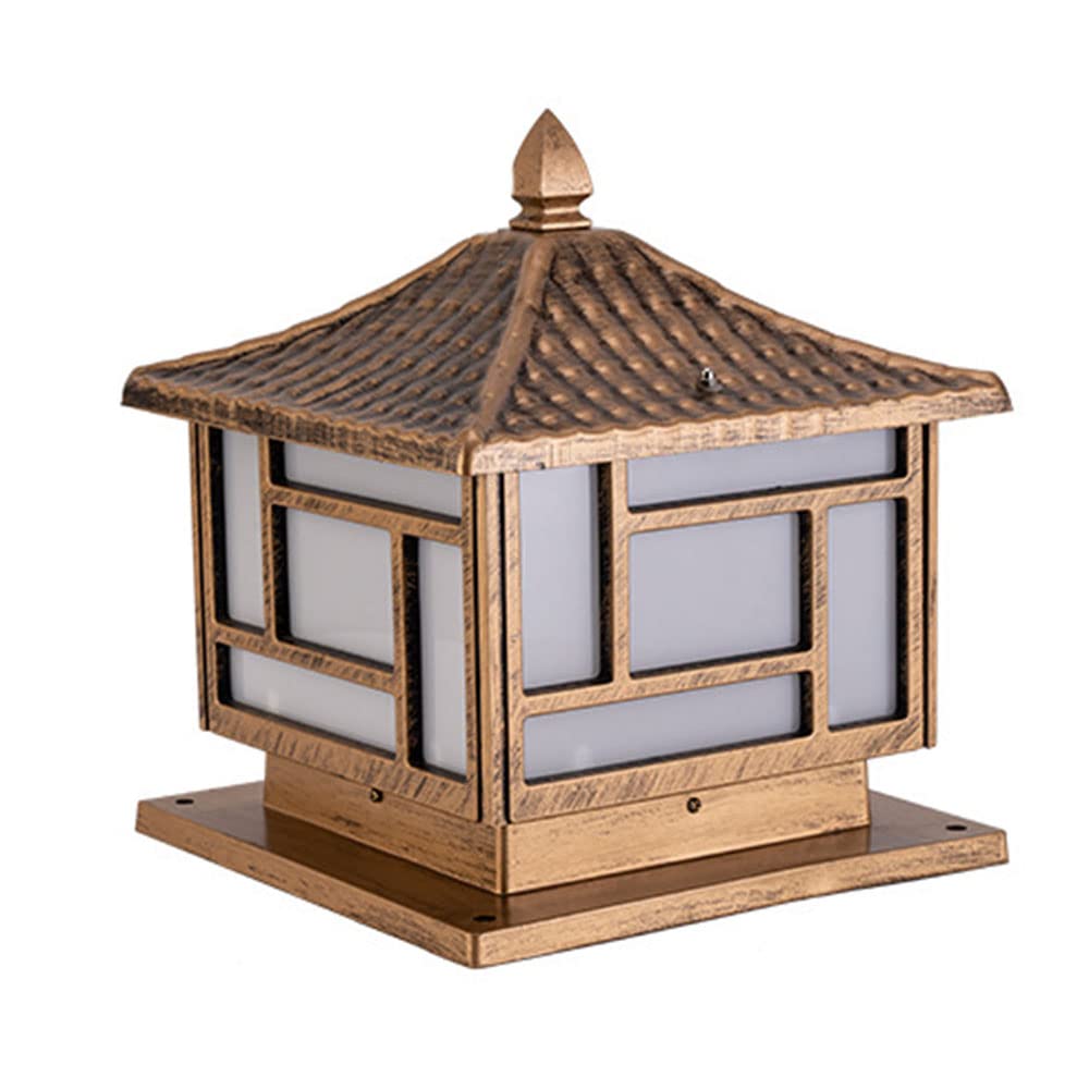 GTHTUHFD Chinese Courtyard Fence Column Light Aluminum Vintage Post Lamp Lighting Fixture Outdoor Waterproof With Pier Mount Square Acrylic Shade Fence Post Deck For Patio Garden Pathw,Brass-15.7in