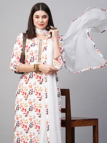 Image of GoSriKi Women's Cotton Blend Printed Straight Kurta Pant With Dupatta