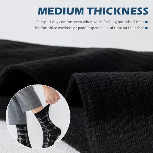 4 Pairs Men's Patterned Socks with Seamless Toe, Moisture Wicking Black Work Socks, Ideal for Business Occasions4