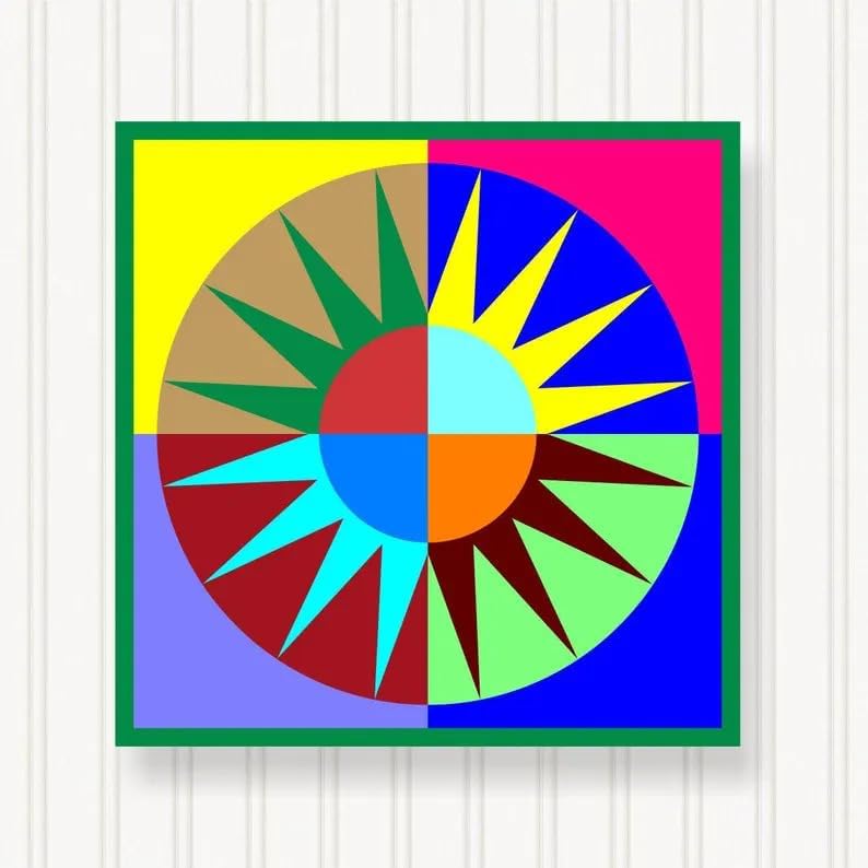 BQ002-02 BARN QUILT Block Outdoor Square | 6 SIZES | Outside Pattern | Wall Art | Yard Art | Barn Quilt Sign | Farm Quilt Design (46" x 46" 1 sided) Shipped in 4-23" Pieces