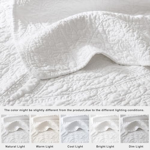 Image of palassio White Paisley 100% Cotton Quilt Twin Size Bedding Sets with 1 Pillow Sham, Boho Floral Lightweight Farmhouse Country Vintage Soft Bedspread Shabby Chic Coverlet for All Season, 2 Pieces