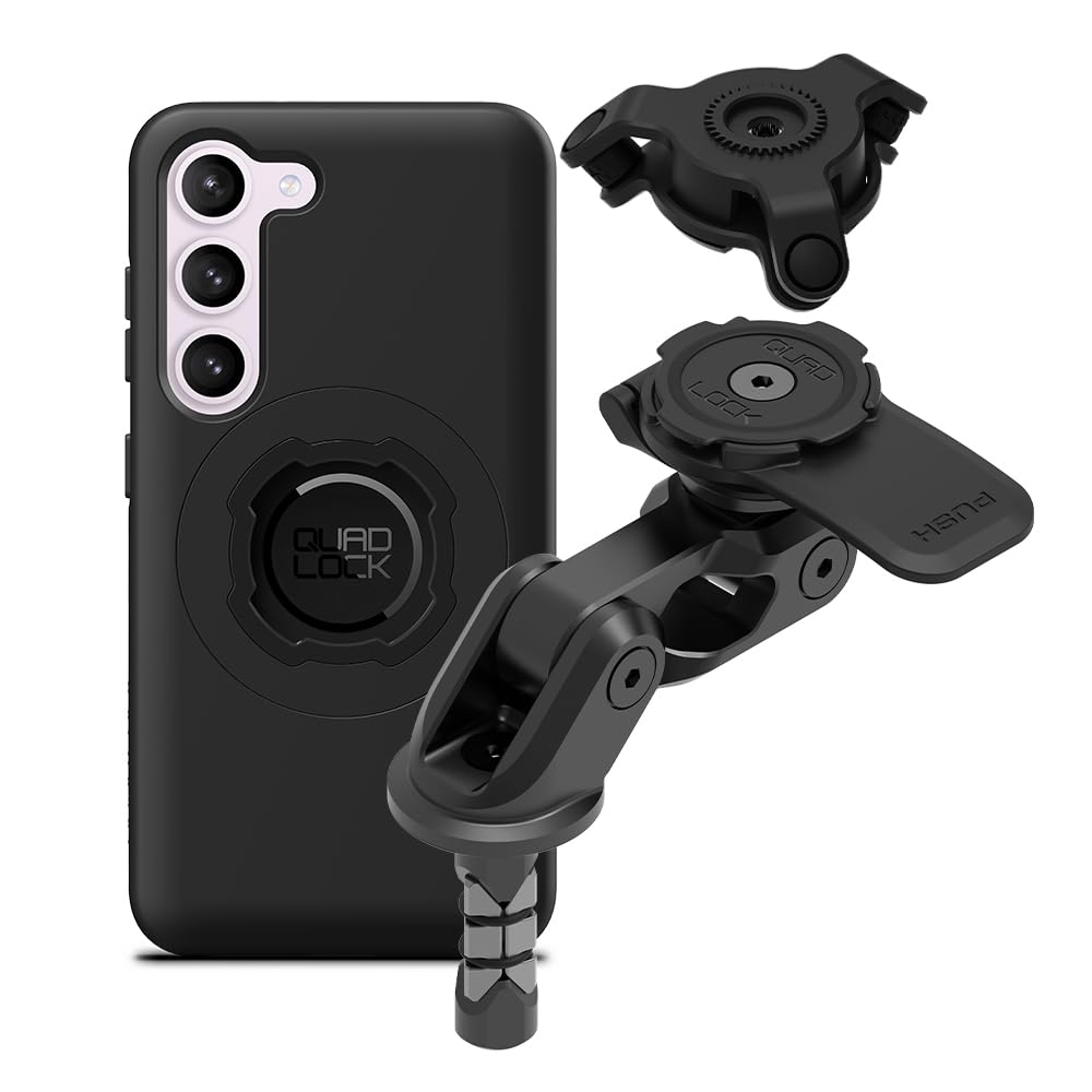 Quad Lock Rura Sterowa Widelca Motocyklowa Uchwyt Telefonu PRO Zestaw z Amortyzatorem Drgań i Galaxy S23 MAG Etui