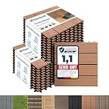 Floordirekt Baldosas de Patio WPC 30x30cm 2m² = 22 piezas para terrazas, balcones - suelo exterior con aspecto de madera, Clic Azulejos con función de drenaje | Marrón claro | Royal