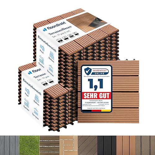 Floordirekt || Royal | Caillebotis Emboîtables | Qualité Supérieure Résistant aux intempéries | Idéales sol Extérieur, Terrasse, Balcon | 2m² | 30x30cm, Marron clair