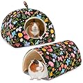 Hedgeink Guinea Pig House with Rabbit Hideout, 2 Pack Guinea Pig Toys Set Rabbit Bed and Guinea Pig Tunnel, Guinea Pig Accessories for Hamster, Ferret, and Bunny, Green Butterfly and Flower
