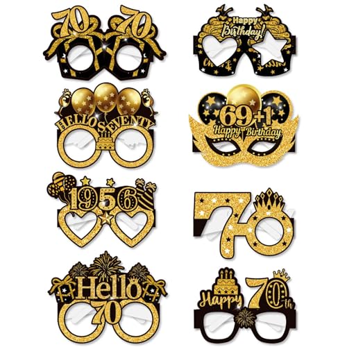 PALUMMA 8 gafas divertidas de feliz cumpleaños, color negro y dorado, decoraciones de cumpleaños para hombres, gafas de fiesta para adultos, accesorios de fotos