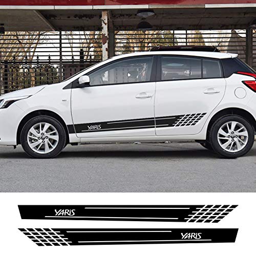 2 Pièces Voiture Porte Longue Jupe Latérale Rayures Autocollant pour Toyota Yaris Auto Racing Sport Wrap Décor Décalcomanie Bricolage Vinyle Film Accessoires Cover