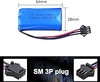 Vista 2 de KBT Paquete de 2 Baterías de Litio de 7.4V con Enchufe SM-3P, 600mAh Batería RC Recargable con 2 Cables de Carga USB para DE82 TK3086B G20601 RC Toy