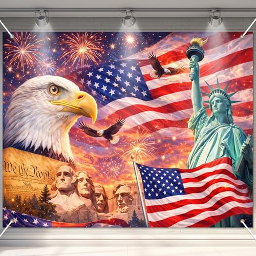 Image of BlissYard 4th of July Backdrop Independence Day Patriotic Decorations American Flag Bald Eagle Statue of Liberty 8x6ft Veterans Day Memorial Day Patriotic Party Banner Photo Booth Background