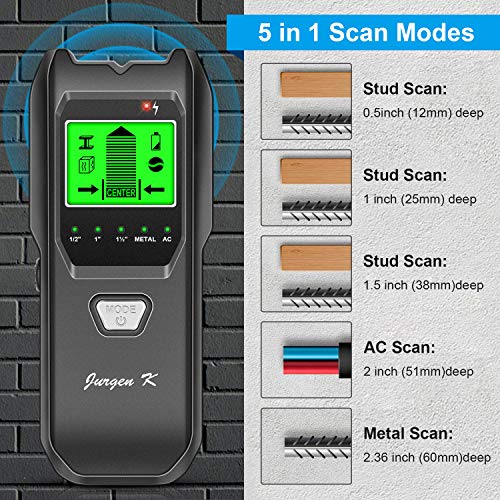 Stud Finder 5 in 1 Multi-function Upgraded Smart Stud Sensor, Wall Scanner with Battery for the Center & Edge of Metal, Studs and AC Wire, Pipe Detector for Walls