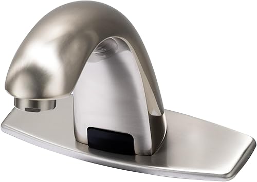 Grifo de lavabo de baño sin contacto con sensor de movimiento automático, grifo de baño comercial con placa de cubierta, grifo de latón macizo de 1