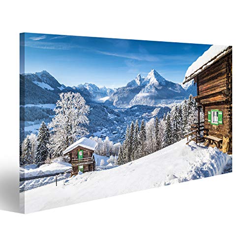 Quadri moderni Winter Wonderland paesaggio di montagna nelle Alpi con tipico chalet di montagna Stampa su tela - Quadro x poltrone salotto cucina mobili ufficio casa - fotografica formato XXL DPU