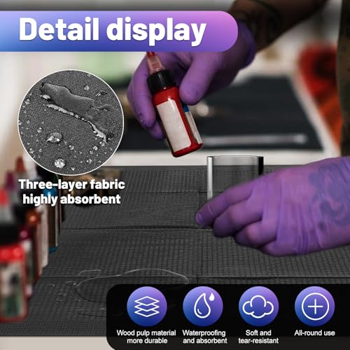 125 Stk. Einweg-Dentalbüchsen für Patienten, 13 x18, 3-lagiges wasserdichtes Piercing-Tattoo-Papier-Servietten-Tuch für Zahnklinik, Tattoo-Station und Salon (Black)