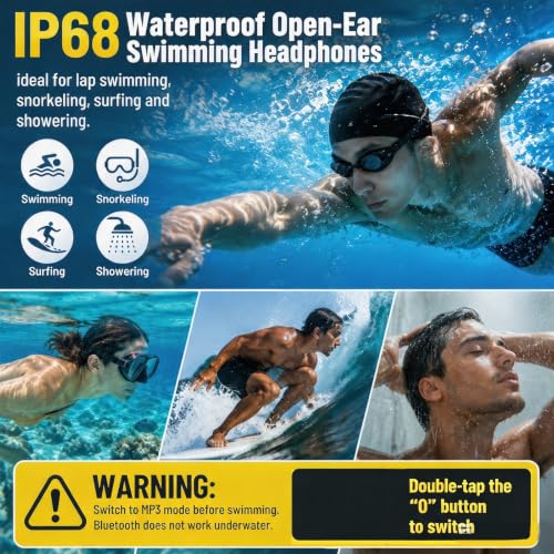 Image of Swimming Headphones Underwater, Open Ear Lap Swimming Earbuds Bluetooth6.0