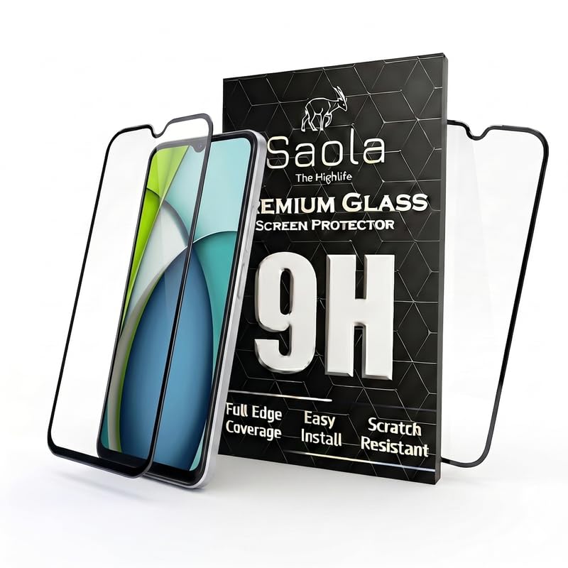 Image of Saola HD Clear Tempered Glass for Redmi A3x | High Strength 9H Protection, Smooth Touch, Full Coverage Screen Guard, 2-Step Installation Kit | Quick & Easy Application (Pack of 2)