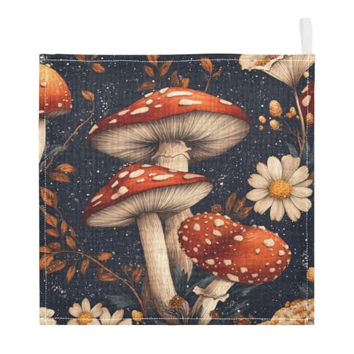 Msyxl Mushroom Baby Washcloths 5 Pack Soft Face Towel Absorbent Bath Wash Cloths for Newborn Infants Kids Girls Boys, 12x12in