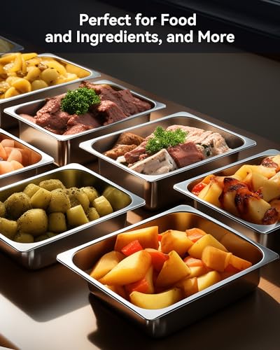 ZeroPone 6 Pack Hotel Pans 1/2 Size 2.5" Deep Steam Table Pan 22 Gauge Anti Jam Stainless Steel Catering Food Pan