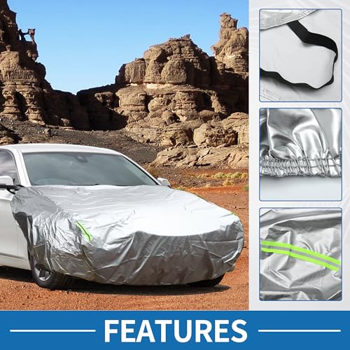 Image of ABSOPRO Car Windshield Cover Half Car Cover Top with Reflective Straps for Ice and Snow for Most Cars Silver Tone 210D Silver Tone 87 inch x 63 inch