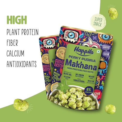 Image of Happilo Premium Super Snack Makhana Perky Pudina 55g, Roasted Foxnut Healthy Snack Low Calorie and Vegan