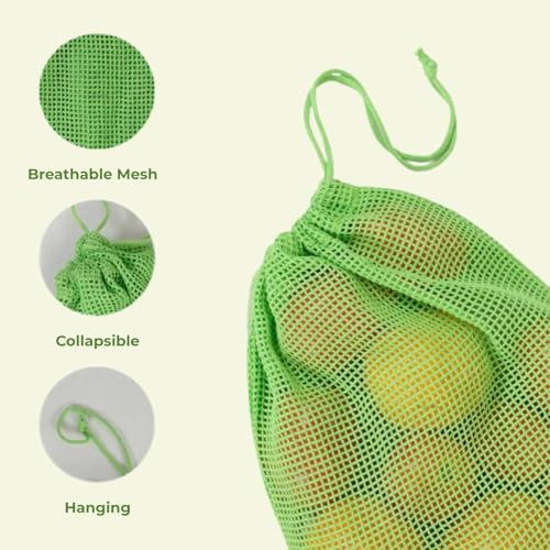 Image of Solitude Set of 6 Cotton Vegetable Fridge Bag | Eco-friendly Natural Vegetables Bags for Fridge Storage | Multi-purpose 100% Cotton Mesh (Neem Green)