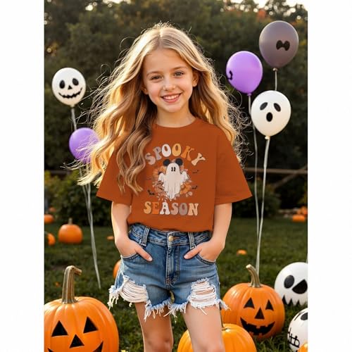 Halloween T-Shirt for Girls Cute Ghost Floral Graphic Shirt Kid Spooky Season Print Tee Short Sleeve Fall Top Clothes3