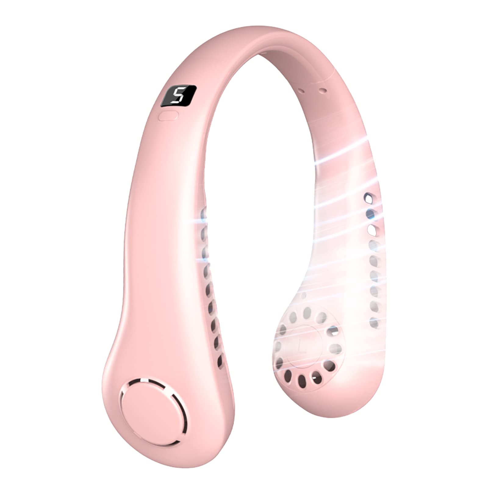 Neck Fan, Portable Neck Fans Portable Rechargeable, Bladeless USB Personal Cooling Fan with 5 Speeds, 3000mAh Hands-Free Wearable Neck Fan, 360° Airflow Quiet Fan for Travel, Office (Pink, 5 Speeds)