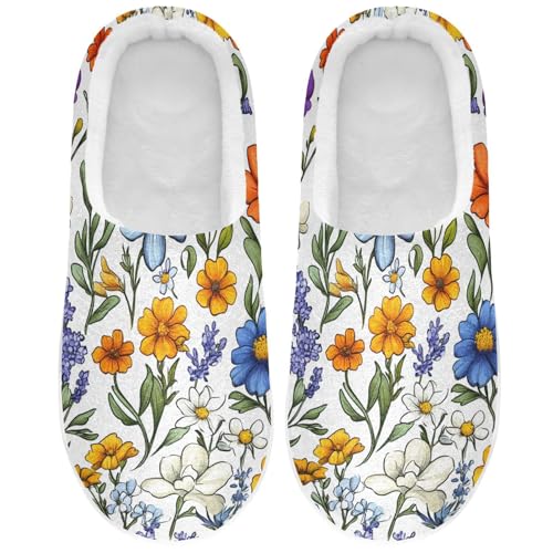 JUNZAN Flowers Lavender Marigold Orchid White Womens House Cotton Slippers Soft Memory Foam Foam Slippers for Hotel Christmas Presents 6-7