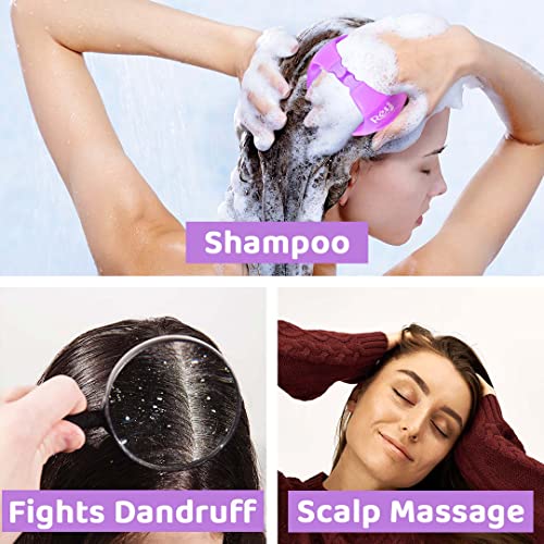 Image of Rey Naturals Hair Scalp Massager Shampoo Brush - Hair Growth, Scalp Care, and Relaxation - Soft Bristles for Gentle Massage - Pink Color (Purple)